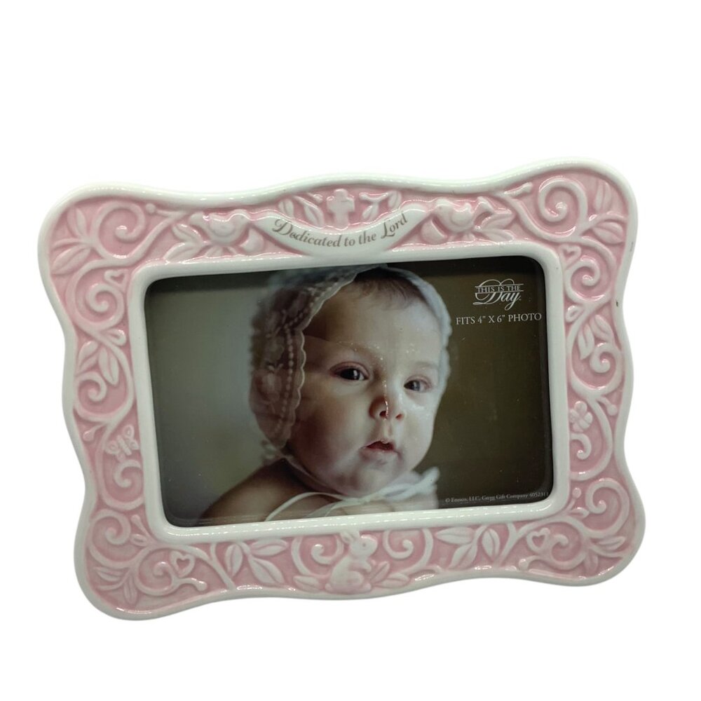 Dedicated to the Lord Pink‎ Ceramic Picture Frame 4" X 6" Enesco Gregg Gift